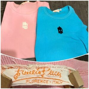 Vintage 1970s Emilio Pucci Logo Ribbed Cotton Tops Set M/L - Made in Italy